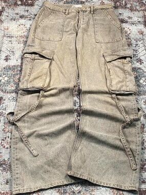 Zara Womens Y2K Khaki Wide Leg Cargo Pants